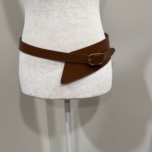 Brown Leather Belt with Gold Buckle